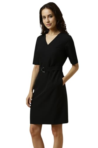 Allen Solly Women's Polyester Blend Modern Above The Knee Dress (AHDRWRGPG34164_Black