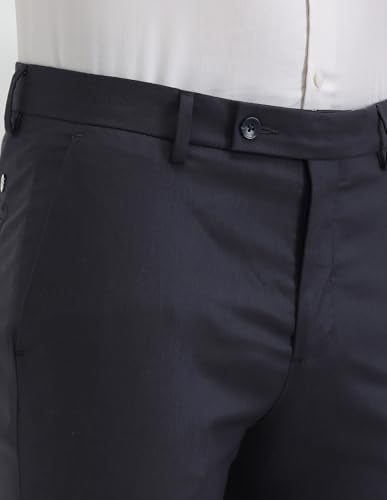 Arrow Men's Blue Solid Mid Rise Polyester Hook and Eye Slim Fit Flat Front Slant Pocket Trousers (ARAITR2082_Blue_42)