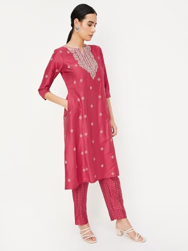 Max Women's Polyester Blend Kurta Set (CTKST42072RED_Red