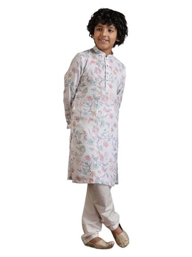 Manyavar Blended Cotton Digital Print Kurta Pyjama Set for Child(6-8 years)