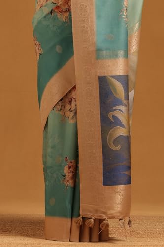 Soch Womens Blue Silk Blend Floral Saree With Zari Woven
