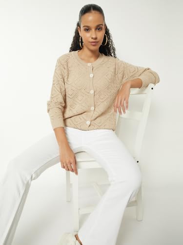 Max Women Knit Cardigan (Beige_XL)