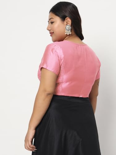 studio rasa Women's Plus Size Silk Blend Stretchable Top for Wedding Festive Party (TPWPC22565-4XL_Light Pink_4XL)