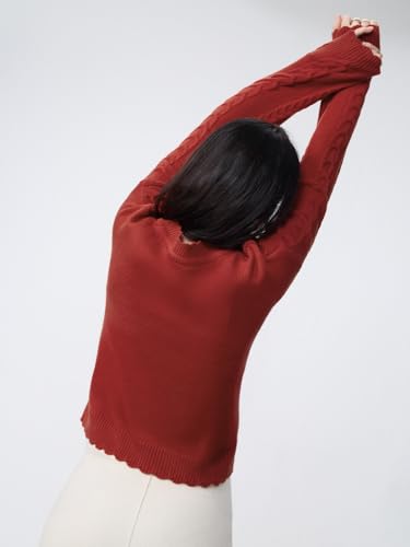 The Souled Store Cable-Knit Sweater: Flame Women and Girls Full Sleeves Round Neck Acrylic Ribbed Hem Lightweight Drop Shoulder Streetwear Trendy Casual Oversized Sweater