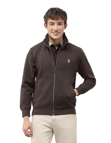 U.S. Polo Assn. Denim Co. Men's Solid Regular Fit Sweatshirt (UDSWS0726_Dark Brown_S)