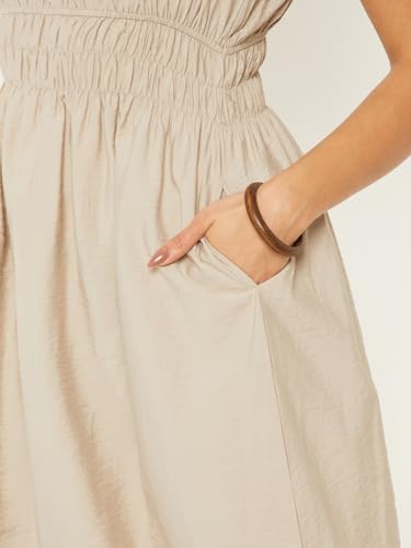 Max Women Solid A-line Midi Dress (Beige_XL)