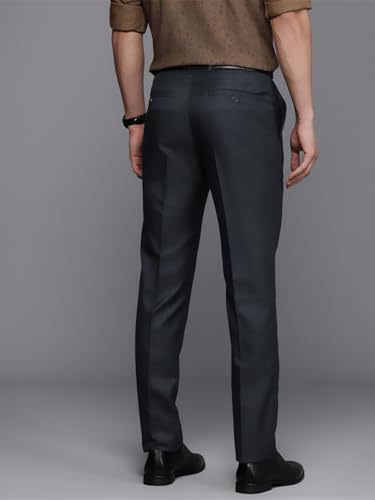 Raymond Men Slim Fit Checks Pattern Poly Viscose Blend Flant Front Formal Trouser Blue