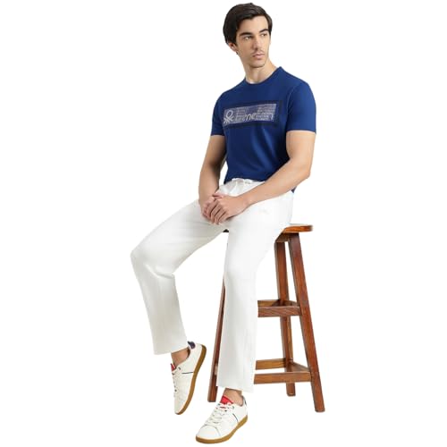 United Colors of Benetton Regular Fit Round Neck Printed T-Shirt (Size : KL) - 26P3ZSTJ3516IBT2 Blue