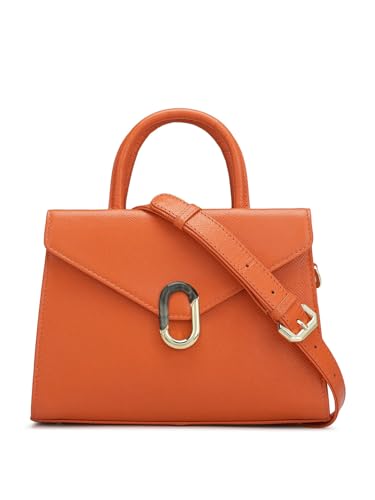 Da Milano Genuine Leather Orange Satchel (Small) (01685OL)