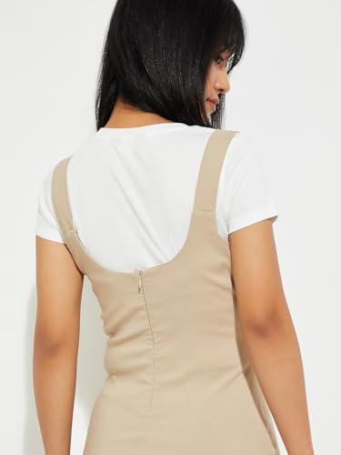 Max Women's Cotton Blend A-Line Below The Knee Dress (MUSE01_Beige