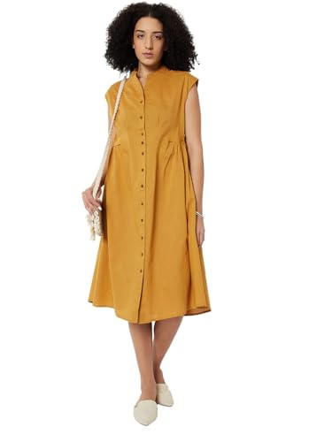 Max Kalki x Max Women Solid Midi Dress(Yellow_XL)