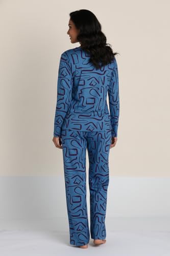 Zivame Knit Poly Pyjama Set-Nebulas Blue, S