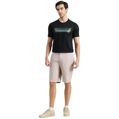 United Colors of Benetton Regular Fit Round Neck Printed T-Shirt (Size : KL) - 26P3ZSTJ3516I100 Black