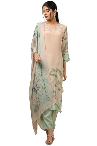 Soch Women Beige Crepe Ethnic Motifs Suit Set with Cutdana