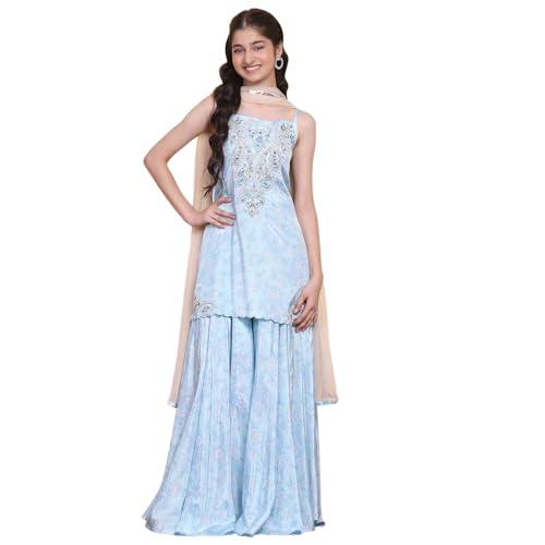 Biba Girl's Viscose Kurta Set (KWBOHEMIA6372SS25AQU_Aqua