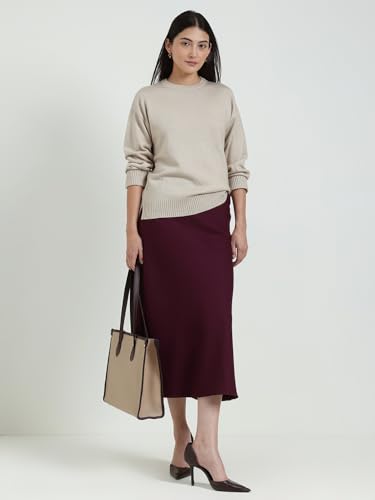 FableStreet Women Pullover Sweater | Loose Fit Round Neck Solid Design | Soft Acrylic Fabric & Ribbed Hemline for Autumn-Winter Casual & Everyday Wear Beige