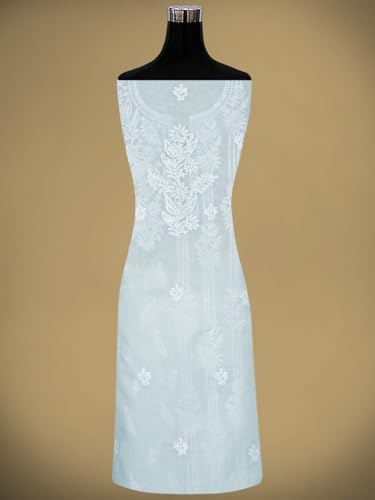 Ada Hand Embroidered Lucknowi Chikankari Unstitched Cotton Dress Material Suit Piece with Dupatta for Women 01A871569 Sky Blue