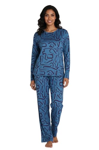 Zivame Knit Poly Pyjama Set-Nebulas Blue, S