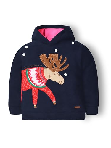 Cherry Crumble Navy Blue Solid Full Sleeves Hood Applique with Embroidery Unisex Winter Sweatshirt