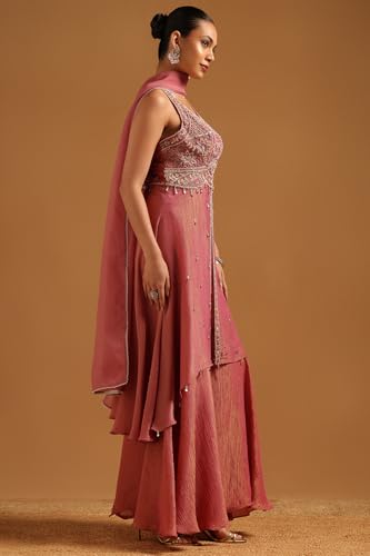 Soch Womens Onion Pink Tissue Floral Salwar Suit With Beads