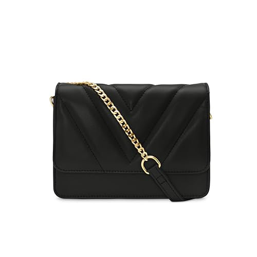 Fastrack Quilted Brunch Sling Bag for Women, Girls and Ladies | Ladies Purse Handbag | Made of Faux Leather Black
