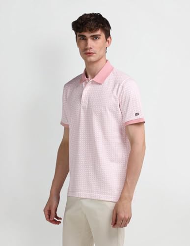 Arrow Sports Men's Pink Geometric Collared Neck Half Sleeve Casual Cotton Slim Fit T-Shirts (ASAITS3293_Pink_3XL)