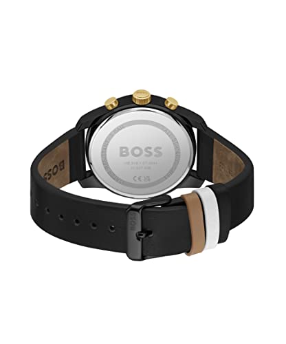 Hugo Boss Trace Leather Analog Men's Watch-1514003 (Black Dial Black Colored Strap)