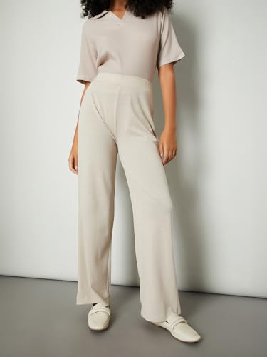 Max Women Textured Wide Leg Trousers (Brown_L)