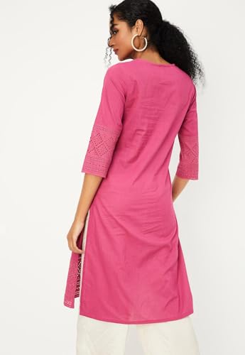 Max Cotton Women Schiffli Regular Fit Straight Kurta (WWNE41001PINK)_Large