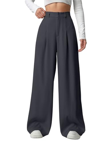 Aahwan Cgrey Solid High Waist Straight Korean Loose Pleated Wide Leg Trouser for Women's & Girl's(296-Cgrey_36)