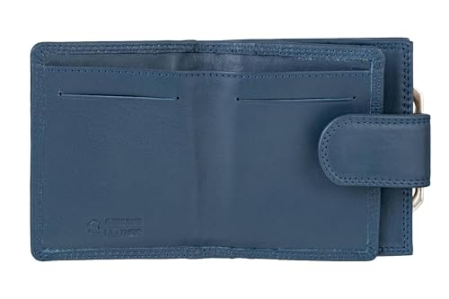 Calfnero Genuine Leather Women’s Wallet with Frame Coin Pocket | Compact Bifold with Card Slots, Cash Compartment & Snap Closure | Premium Leather Wallet (Navy)