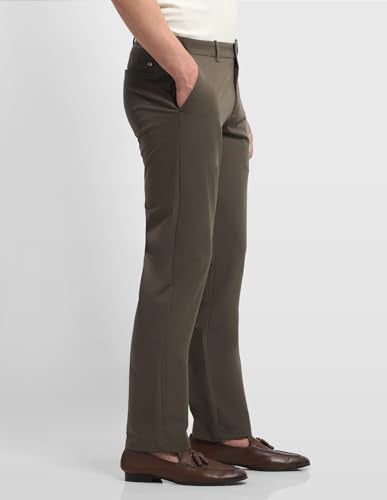 Arrow Sport Men's Hudson Tailored Fit Mid Rise Trousers (ASALTR2614_Brown_34)