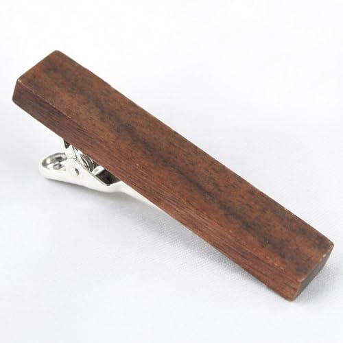 Peluche Walnut Stripes Teak Wood Silver Colored Cufflink and Tie Pin Set for Men