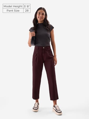 The Souled Store Solids: Plum Women and Girls Carrot Fit Pants