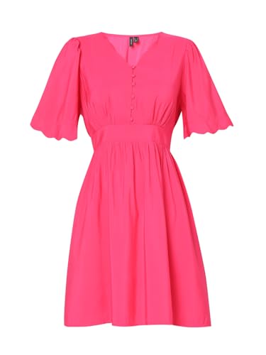 VERO MODA Women Solid Pink Viscose Above Knee Length Fit and Flare Dress