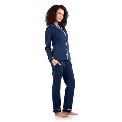 NITE FLITE Women Picasso Blue 100% Cotton Nightwear Full Sleeve | Top and Pyjama Set (Piccaso Blue, L)