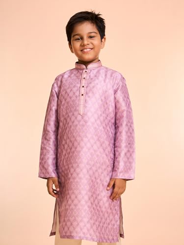 Manyavar Boys Art Silk Buta Print Self Design Kurta Pyjama Set (Dusty Pink,4-5Y)