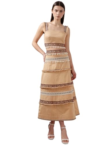 VERO MODA Women's Flared High Rise Beige Skirt