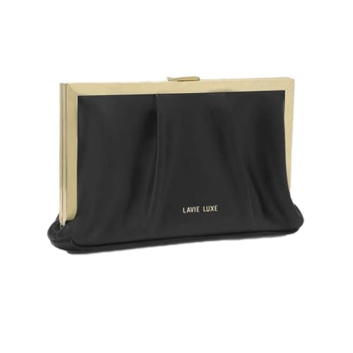 Lavie Luxe Pleatz Solid Synthetic Zipper Closure Women's Clutch (BLACK,MEDIUM)