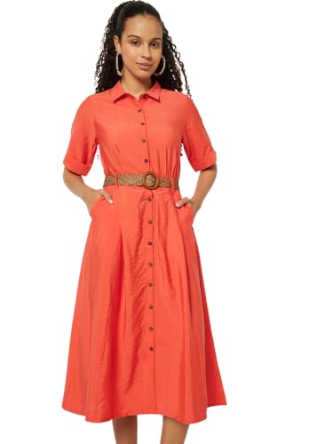 Max Women's Cotton A-Line Below The Knee Dress (SB511002_Orange