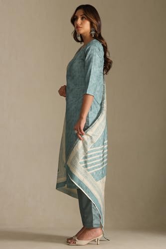 Soch Womens Turquoise Blue Silk Blend Solid Suit Set With Zardozi