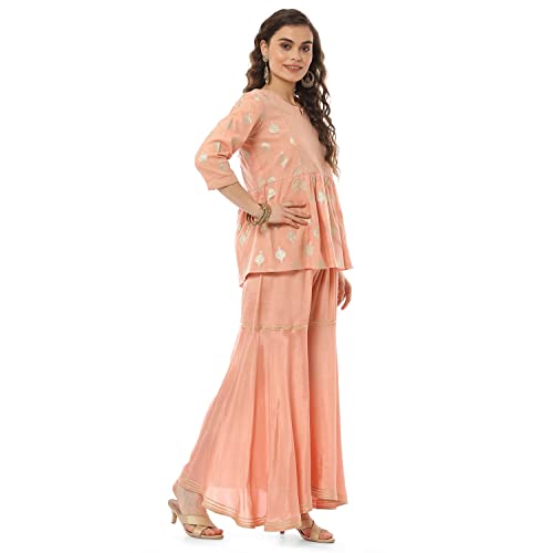 Rangriti Women's Ethnic Peach Ethnic Wear Two Piece Set (Size_L)