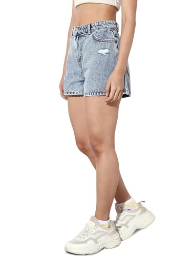 ONLY Women's Regular Fit High-Rise Blue Shorts