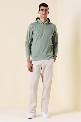 Men Green Hooded Neck Full Sleeves Casual Sweatshirt