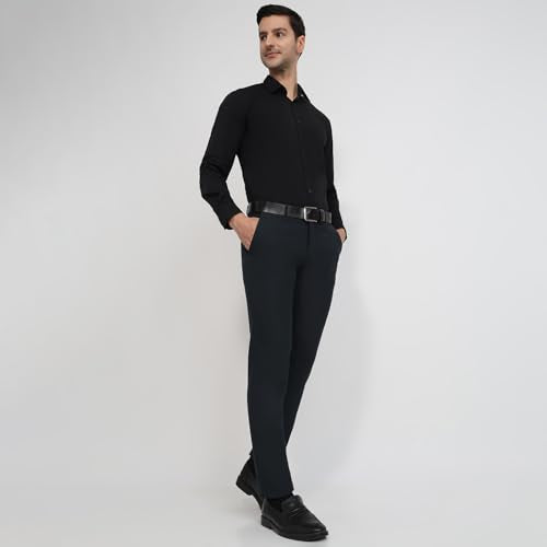 Raymond Men Slim Fit Solid Pattern Polyester Blend Flat Front Formal Trouser Dark Green