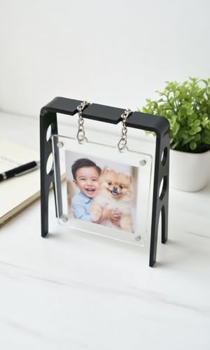 Customizable Acrylic Swing Photo Frame | Table Top & Desk Decor | 5.5 x 5 Inch | Black | Personalized Gift for Birthday, Anniversary, Wedding & Home Decor