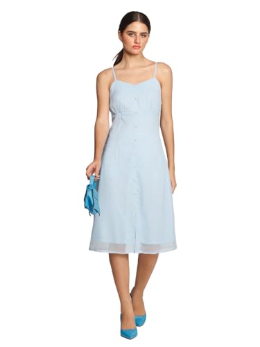 Zink London Women's Sky Blue Solid Empire Midi Dress