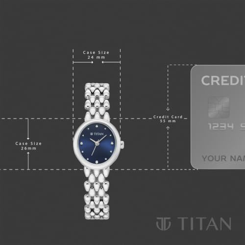 Titan Serein Quartz Analog 3Hands Display Blue Dial Silver Metal Strap Watch for Women - 95386SM01