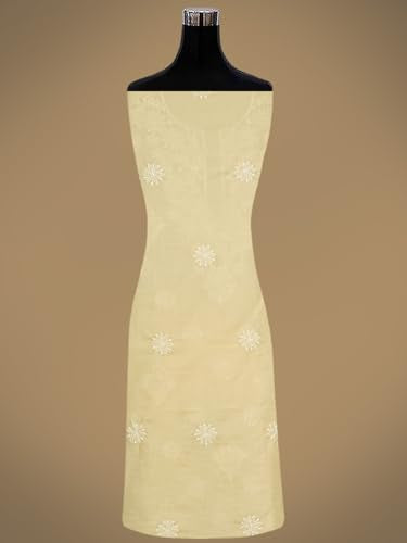 Ada Hand Embroidered Lucknowi Chikankari Unstitched Cotton Dress Material Suit Piece with Dupatta for Women 01A765261 Fawn
