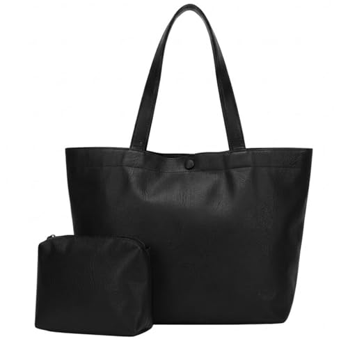 SIBY Women's Shoulder Tote Purse - PU Leather, Waterproof, Magnetic Lock Closure, Includes Small Purse - Black